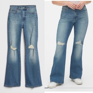 Gap High Rise Smooth Pocket Distressed Flare Jeans